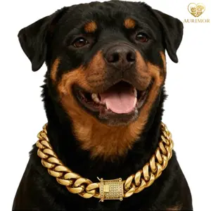 Luxury Dog Cuban Chain Collar 18K Gold Plated – Stainless Steel Pet Necklace with Dragon Head Clasp, Durable & Stylish Dog Jewelry, dog products,dog accessories,Secure Fit for Small Medium Large Pets, 16–26 Inch