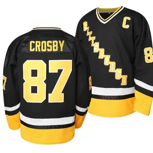 [TikTokShopBlackFriday] Men's #87 Embroidery Ice Hockey Jersey, Vintage Stripe V Neck Long Sleeve Uniform Pullover Hockey Shirt For Training Competition Outfits Streetwear crosby lemieux