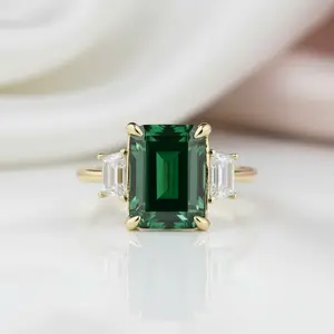 Three-Stone Emerald Green Engagement Ring