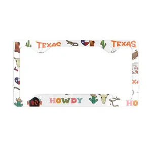 Texas Metal License Plate Frame | Western Icons Cactus Longhorn Cowboy