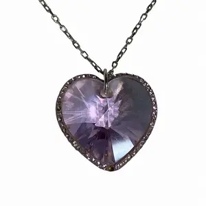 Pre-owned Swarovski Zinc Alloy Small Leather Goods Reverie Violet Heart Necklace