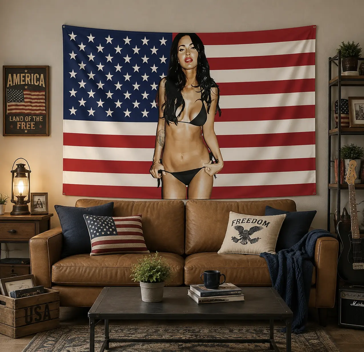 Megan American FlagPersonalize Tapestry, Megan US Tapestry Men's Room Tapestry, Girl Tapestry Durable Polyester for Indoor/Outdoor Display Decor Decoration