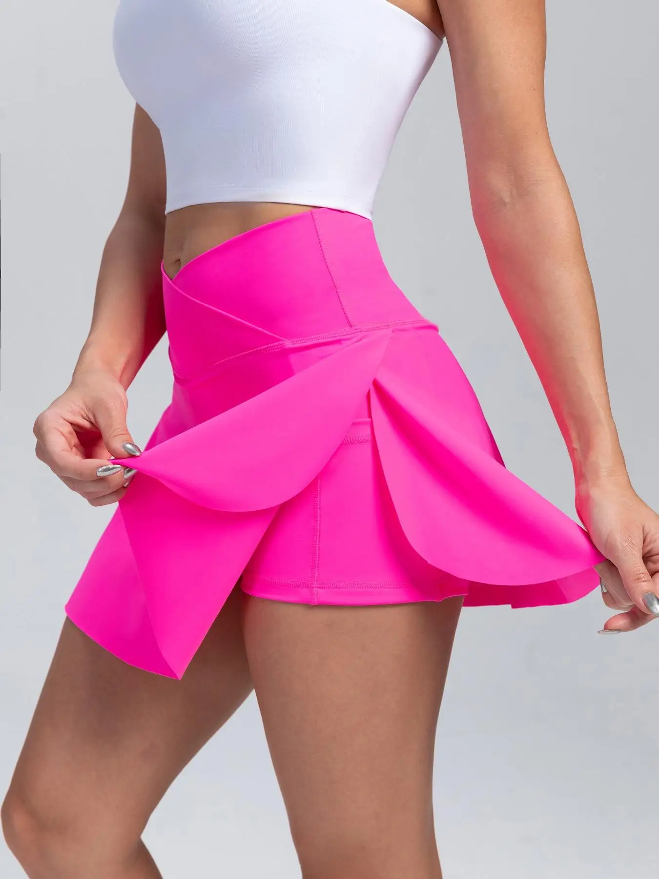 Women's 2 in 1 High Waist Sports Skort, Solid Pocket Design Overlap Waist Skort for Tennis Golf Workout, Fall Clothes Women, Gym Clothes, Tennis Skort