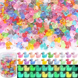 200pcs Luminous Mini Resin Ducks Small Tiny Little Duck Figurines to Hide Glow in The Dark Miniature Figures for Dollhouse Micro Garden Landscape Decoration Craft Party Favors Toys