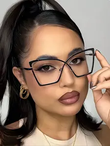 Unisex Cat Eye Metal Frame Glasses, Anti-Blue Light Transparent Eyewear, Casual Style for All Seasons, Daily Wear & Reading