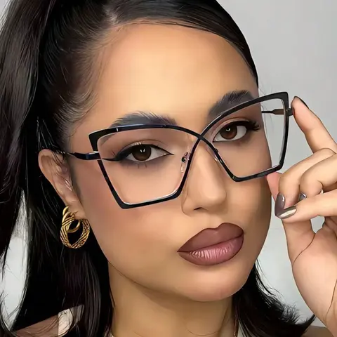 Unisex Cat Eye Metal Frame Glasses, Anti-Blue Light Transparent Eyewear, Casual Style for All Seasons, Daily Wear & Reading