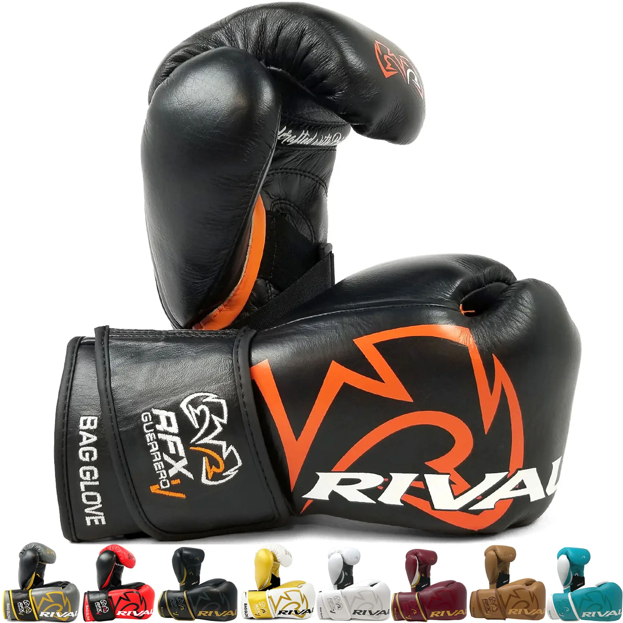 RIVAL Boxing RFX-Guerrero-V HDEF Hook and Loop Bag Gloves, Firm & Solid Feel, Embroidered, Black/Gold