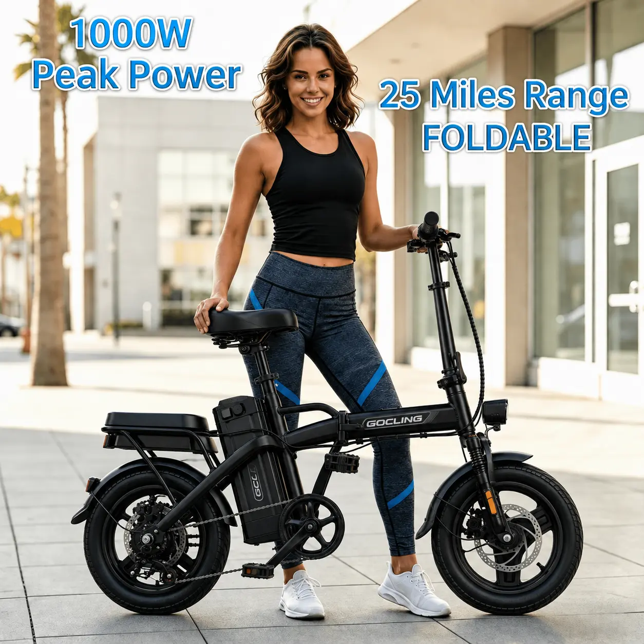 Portable Folding Electric Bike for Adults, 1000W Peak Ebike, 20MPH Max Speed, 48V Removable Battery, 25-35 Miles Range, Air Tires, Dual Disc Brakes, LED Display, 2 Seat Capacity, Commuting & Camping Bicycle