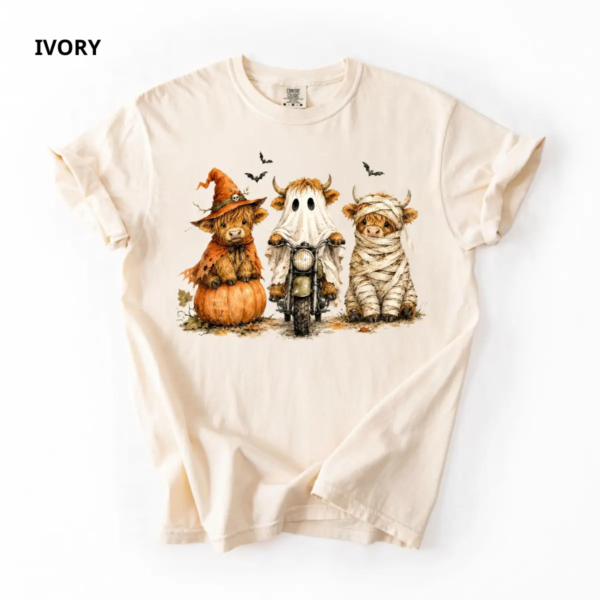 Comfort Colors Spooky Highland Cow Shirt, Funny Halloween Cow Graphic Tee, Cute Pumpkin Ghost T-Shirt, Fall Farm Animal Gift