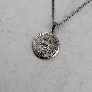 Silver Saint Christopher Pendant Chain Necklace
