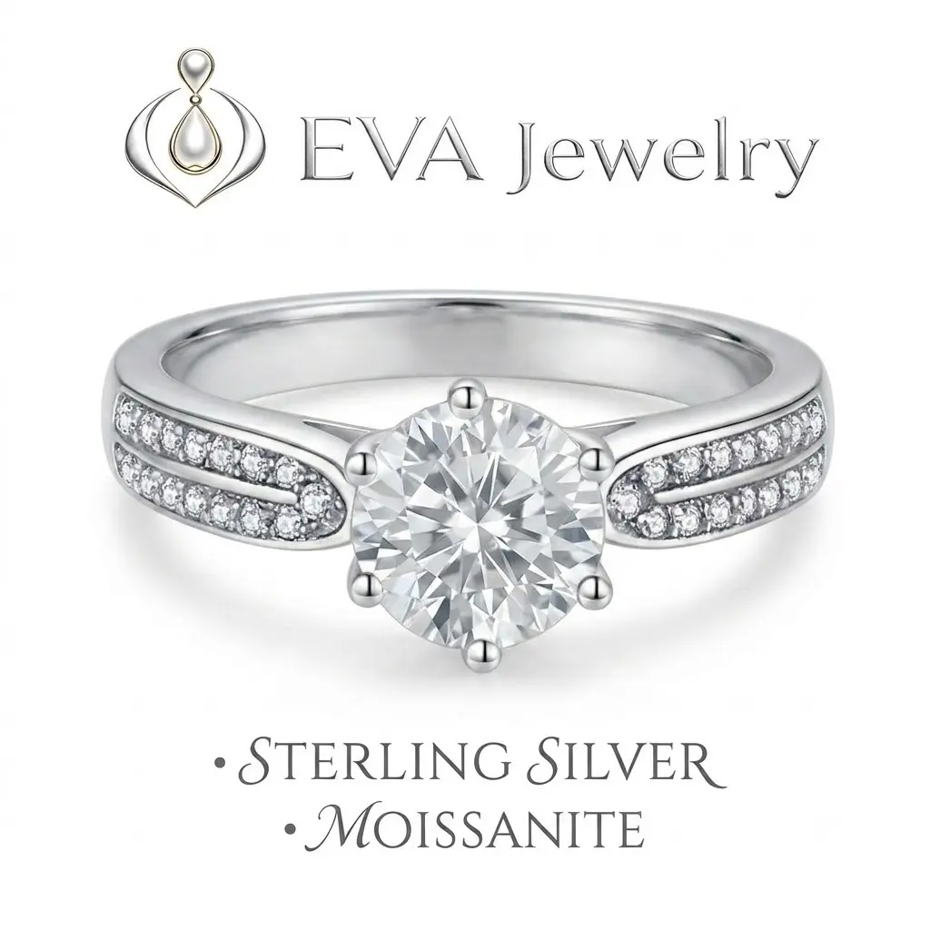 [EVA Jewelry] Wedding Engagement Ring 925 Sterling Silver Synethic Moissanite Ring