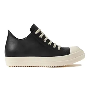 Men's Rick Owens Concordians Ramones Low-Top Trainer - Closed Design, Leather Upper, Lace-Up Closure, Black Milk Casual Shoe