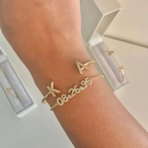 [SET] CZ CUSTOM DATE BRACELET + INITIALS BANGLE
