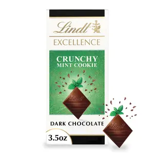 Lindt EXCELLENCE Crunchy Mint Cookie Dark Chocolate Candy Bar, Dark Chocolate with Mint Cookie Pieces, 3.5 oz. Bar