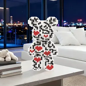 Heart Pattern Lucky Bear 3D Puzzle Building Blocks Decoration, Home Office Shelf Decor, Party Tabletop Display, Ideal Gift for Holidays