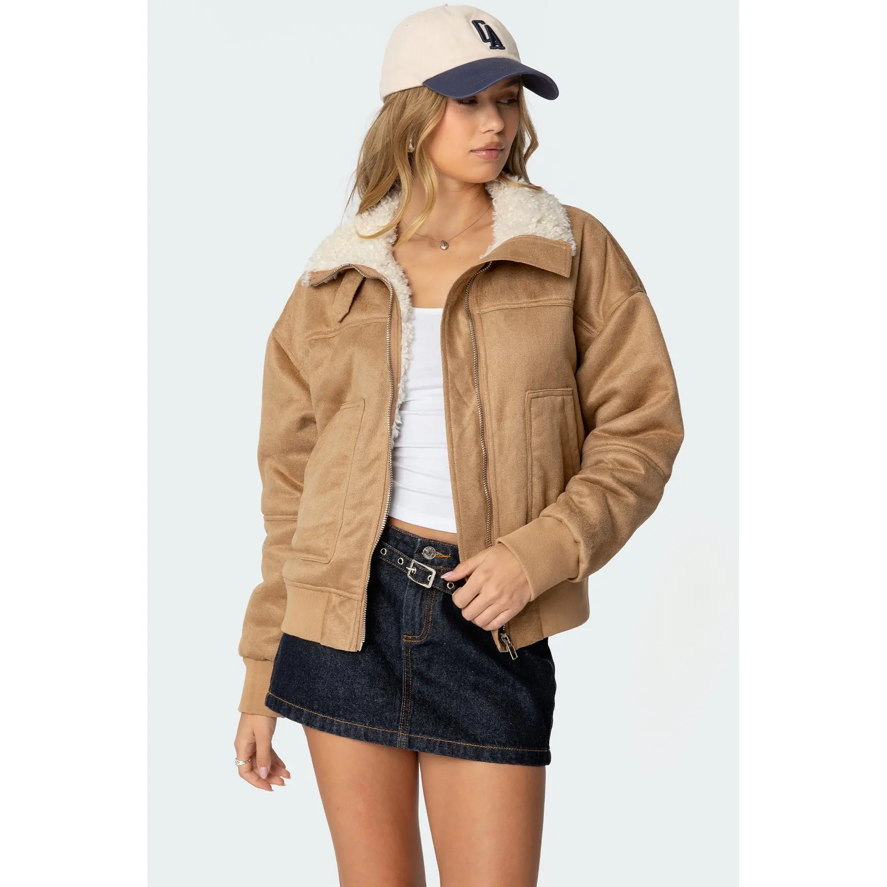 Faux Suede Shearling Bomber Jacket Faux Suede Shearling Bomber Jacket