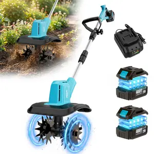 Cordless Electric Tiller Cultivator, 360RPM 4.0Ah×2 Batteries Garden Rototiller, 7.5" Width & 9" Depth, Adjustable Long Handle, Foldable for Backyard, Lawn and Vegetable Gardening, Lightweight