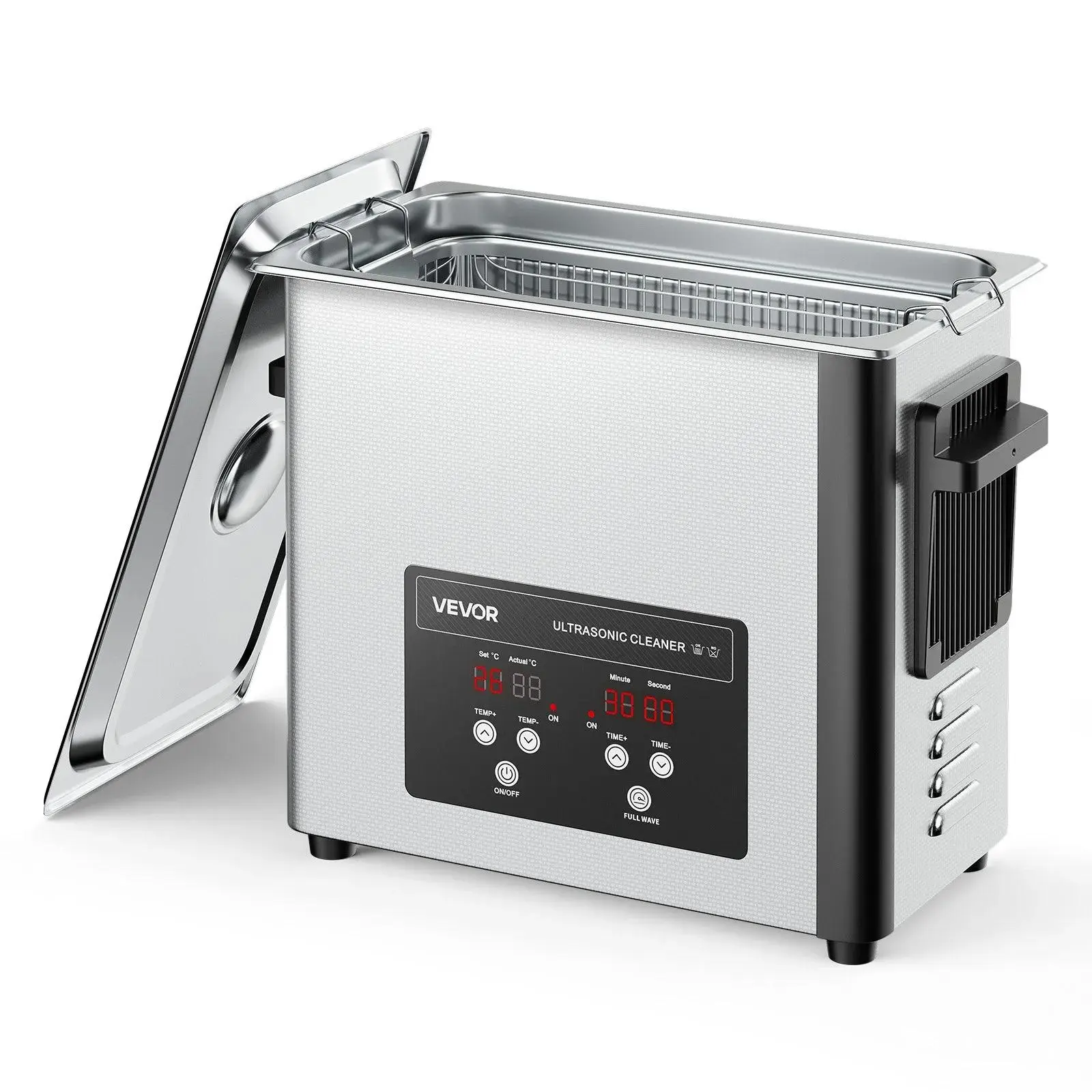 VEVOR 30L 480W Stainless Steel Automatic Ultrasonic Carburetor Cleaner Tool, Automatic Cleaner for Hardware, 40kHz 40000 Microbubbles/Second, 360° Deep Cleaning, 0-80°C Temp Adjustment, Digital Panel, Scratchsafe Basket, Heavy Duty Cleaning