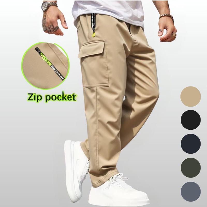 Men's 3-Pack Lightweight Cargo Pants with Elastic Drawstring Waist Zipper Pockets & Large Patch Pockets Comfortable Breathable for Outdoor & Daily Casual Wear - Fabric Menswear Activewear