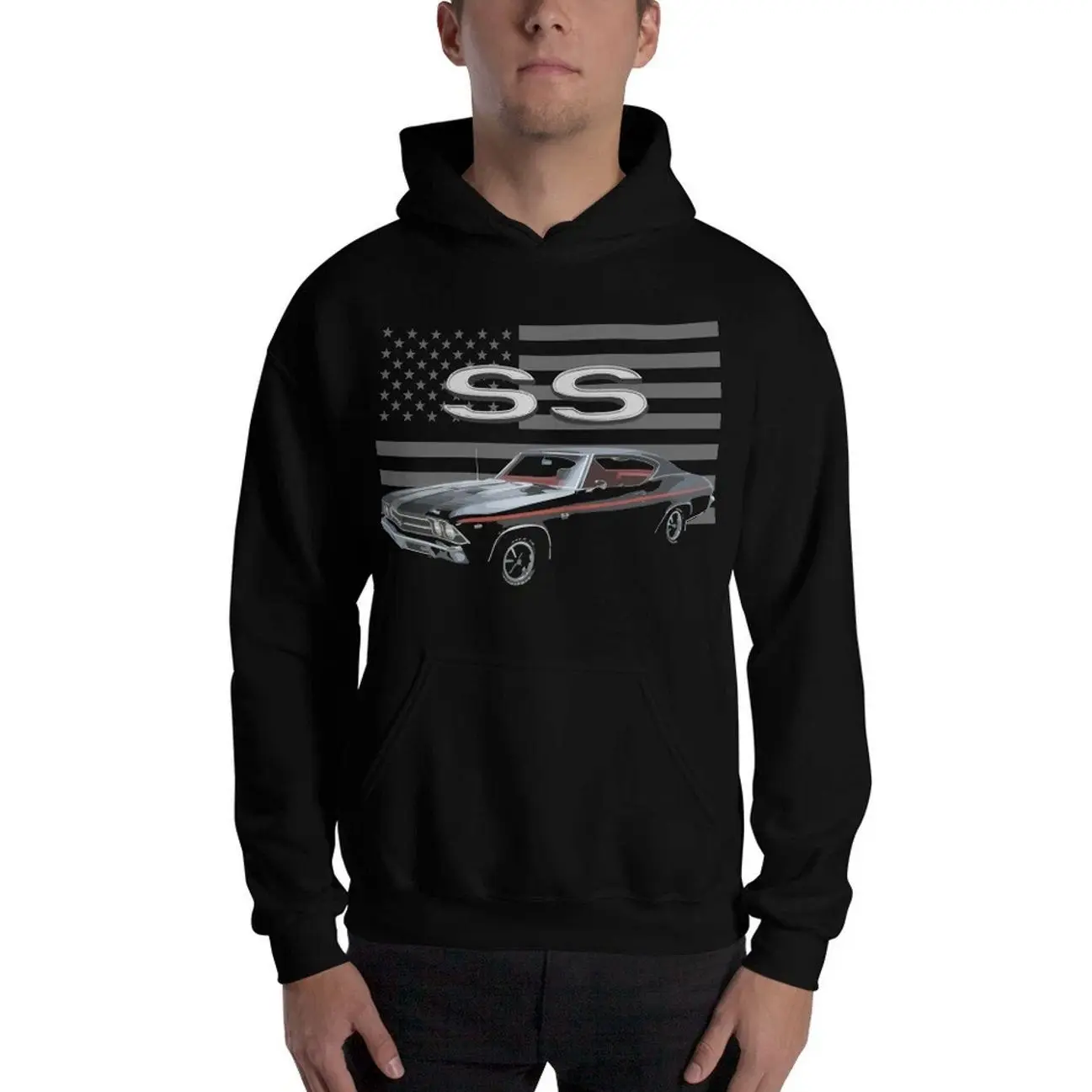 Black Chevelle SS Classic Muscle Car Owner Gift Unisex Hoodie T-Shirt Sweatshirt, Car Enthusiast and Fans Gift