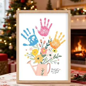 DIY Handprint Flower Art Kit with Wood Frame, Personalized Mother's Day Keepsake Gift from Daughter for Mom, Mother's Day Gift From Daughter