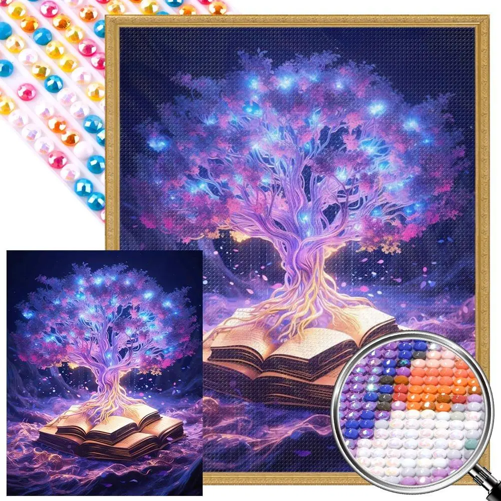 Book Tree Pattern DIY Diamond Art Painting Without Frame, DIY 5D Diamond Arts Painting Kit, Wall Art Decor For Home Living Room Bedroom