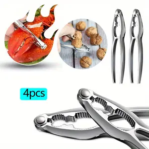 4Pcs Multifunctional Zinc Alloy Nutcracker,Walnut Pliers,Hazelnut and Pinecone Cracker,Household Nutcracker for Crab and Lobster,Pine Nut,Walnut,Crab Pincer,with Black Storage Bag Kitchen Set summervibes
