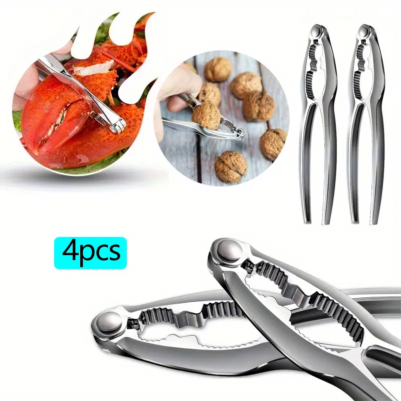 4Pcs Multifunctional Zinc Alloy Nutcracker,Walnut Pliers,Hazelnut and Pinecone Cracker,Household Nutcracker for Crab and Lobster,Pine Nut,Walnut,Crab Pincer,with Black Storage Bag Kitchen Set