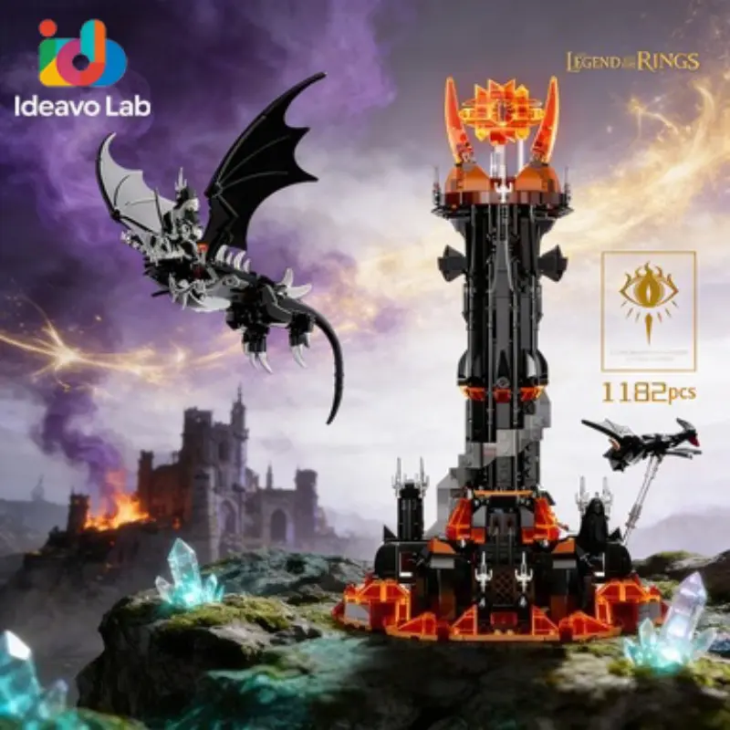 Pl6001 Dark Dragon and Magic Tower Castle Building Set, Model Kit, Creative Decor Statue, LED Light, Ideal Gift for Collectors, Collectible Building Blocks