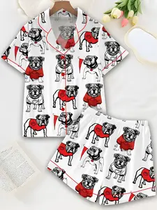 Bulldogs Football Satin Pajama Set, Pitbull Football Pajama,  Women's Luxury Sleepwear