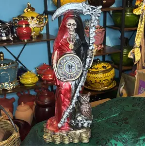 15 in Standing Santa Muerte Statue, Reversible Red and Black Clock, Home Decor Figurine