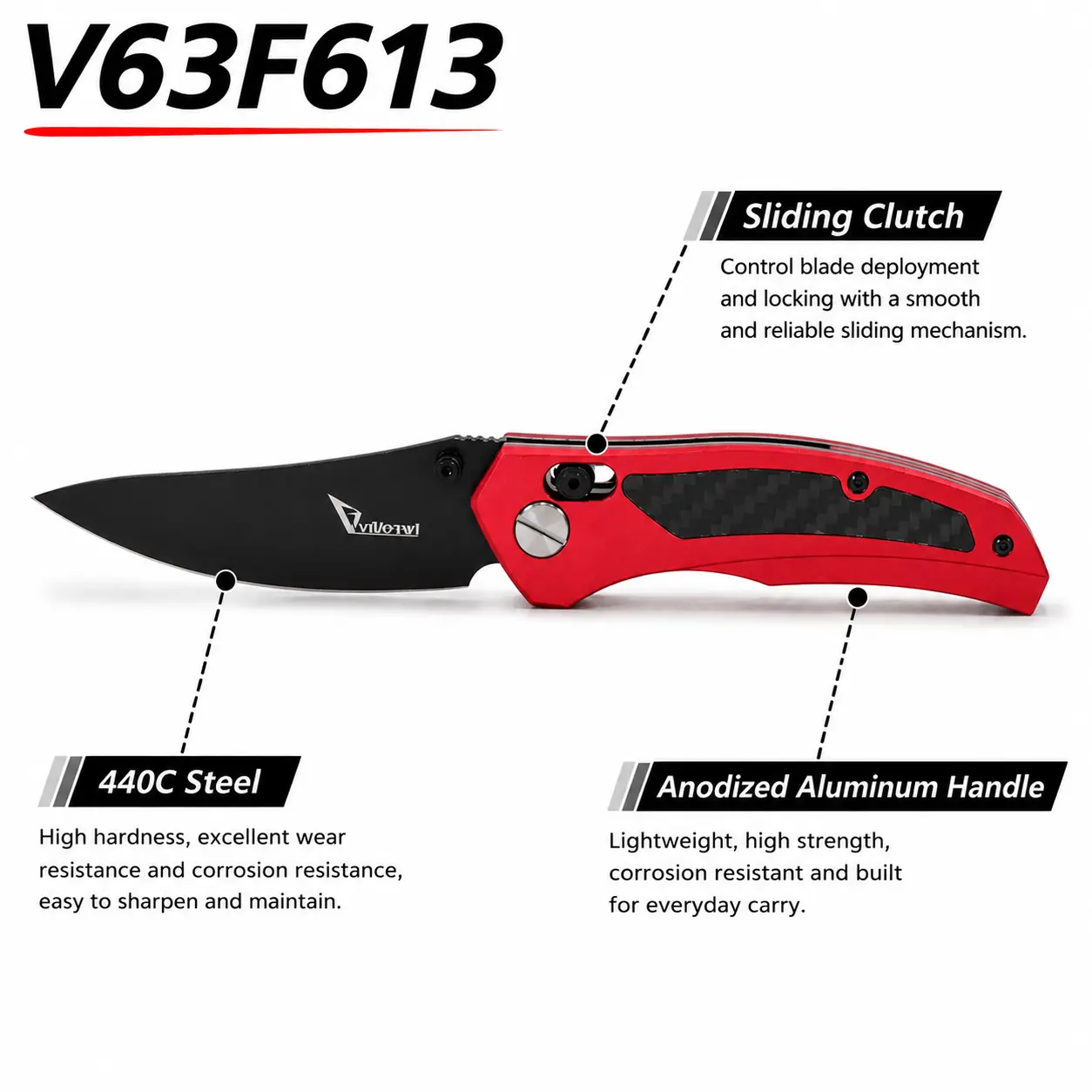 Aero-X8 Premium EDC Folding Knife Designed by Maxime Belzunce, 440C Stainless Steel Blade, Aerospace Aluminum Alloy Handle, Sliding Clutch Lock, Quick Opening, Lightweight Pocket Knife for Everyday Carry, Camping & Outdoor