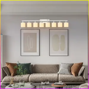 8-Light  Light Fixtures, 52inch Nickel Vanity Light with Milky White Glass Shade, Modern  Wall Lights Over Mirror, Farmhouse Wall Sconces Lighting for Bedroom Living Room (BULBS NOT INCLUDED)