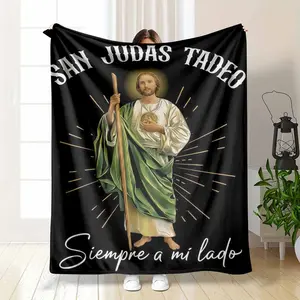 Saint Jude Thaddeus Flannel Blanket Religious Art Print Design Soft Warm Lightweight Cozy Throw Ideal for Home Decor Prayer Room Spiritual Gift Meditation Space Living Room Faith Inspired Comfort