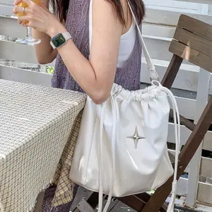 Women's Korean Simple Style PU Leather Casual Handbag Satchel - 35x32x9cm Tote, Underarm Messenger Goth Purse with Star Motif, Fashion Accessory