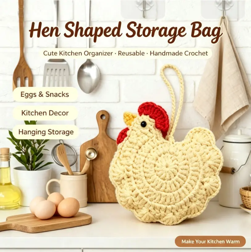 2PC Traditional Folk-Style Woven Cute Chicken-Shaped Storage Accessory Set, Decorative Hanging Ornament for Home Decor & Home Supplies