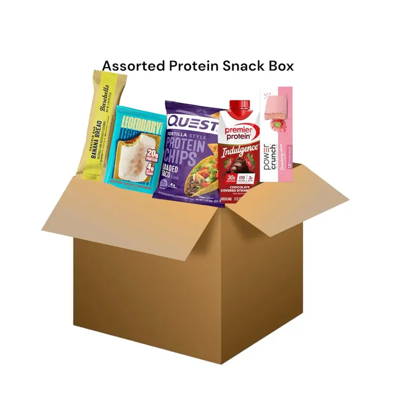 Assorted Protein Snack Box- 1 Protein Drink & 3 Protein Snacks- Flavors Will Vary Barbell, Quest, Legendary, & More