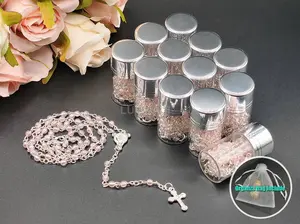 US LUOKASI 4/12pcs Baptism Favors Pink Clear Beads Rosary in Silver Cap Glass Jar Perfect for DIY Baptism Favors Holy Communions Recuerdo De Bautizo Quinceanera Christening Primera Communion Gifts Wedding Baby Shower Souvenirs