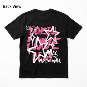 Men's Casual Loose Fit Short Sleeve T-Shirt with Bold Graffiti Letter Print, Pink & Black Star Doodle Design, High-Street Urban Style Summer Top for Daily Wear