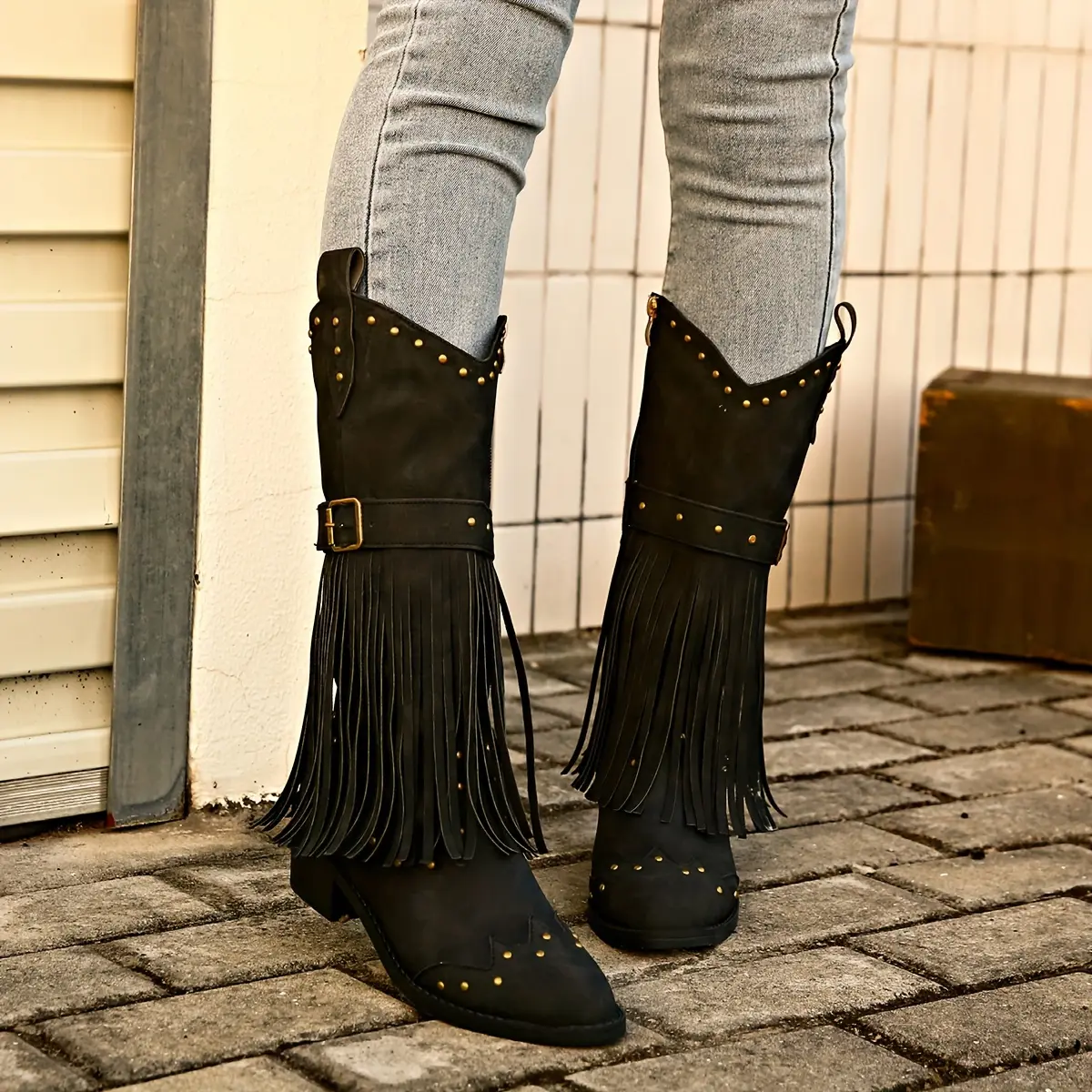 European and American Ethnic Style Tassel Boots for Women 2023 New Chunky Heel Fashion Western Cowboy Boots Girl Walking Shoes Footwear Comfort