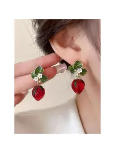 A pair Cute Strawberry Design Dangle Earrings, Fashion Jewelry for Women, Daily Outfit Decoration, Trendy All-match & Exquisite Birthday Gift, Sweet & Lovely Forever