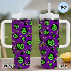 PIKPAKA Oogie Boogie Pattern Vacuum Flasks 40oz Stainless Steel Quencher Tumbler with Handle & Straw, Vacuum Insulated Travel Mug Keeps Drinks Cold Up to 12 Hours, Leak-Resistant Cup for Iced Coffee, Water, Office, Gym or Travel