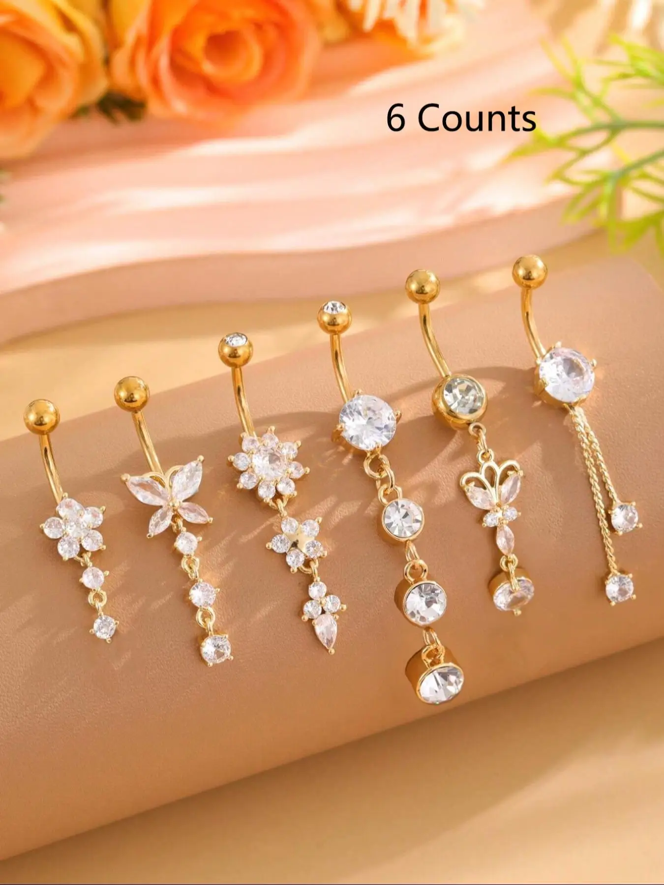 Women's Elegant Butterfly & Flower Design Belly Rings, Stainless Steel Belly Button Rings, Cute Trendy Belly Piercing Jewelry, Fashion Body Jewelry fo