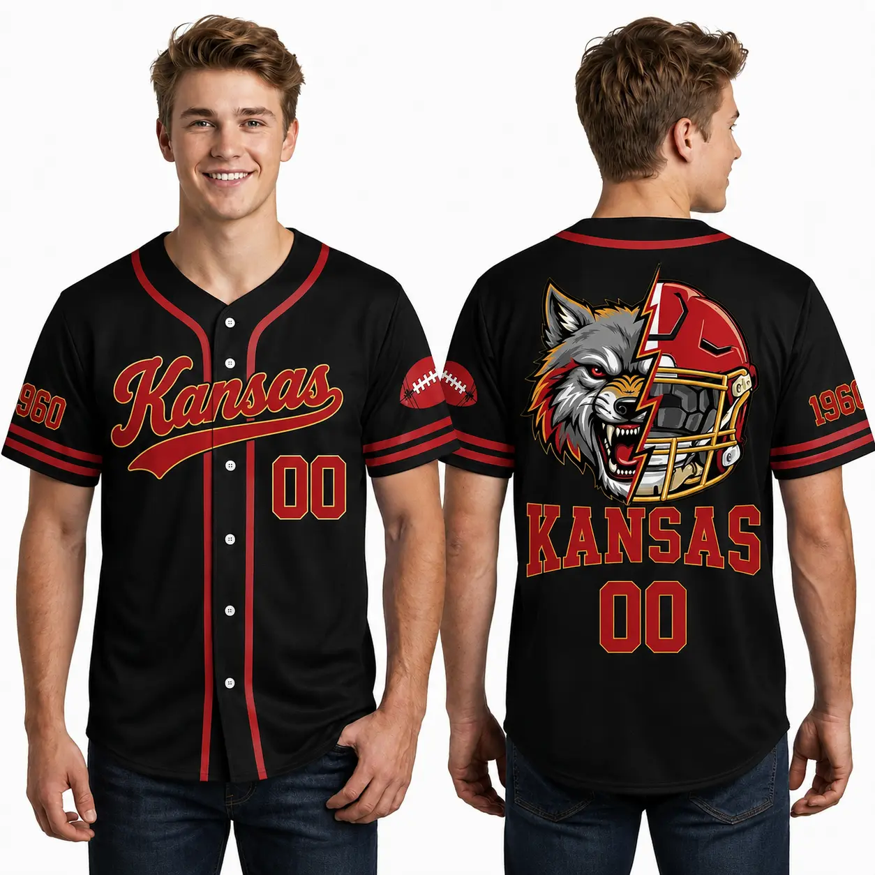 Men’s Football-Inspired Baseball Jersey, Kansas Dallas Philadelphia Seattle Chicago Team Styles