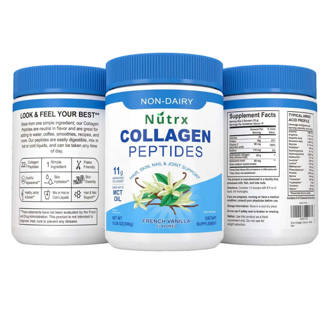 Collagen Peptides Powder Vanilla - Sugar Free, Non-Dairy Collagen Protein Powder - Dissolves Easy, No Clumps Collagen Powder With Vital Proteins, Collagen Protein Supplements (30 Servings) - By Nutrx Healthcare Healthy Fitness Beauty Dietary Supplement