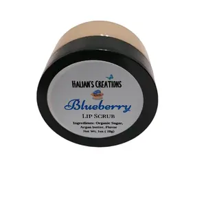 Halian's Creations Blueberry Lip Scrub with Argan Oil Sugar & Vitamin E 1oz Jar Hydrating Moisturizing for Soft Kissable Lips Handmade Unscented Vanilla Chocolate Aroma