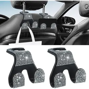 2 count  Seat Headrest Hooks, Shiny  Hanger Holder, Backseat Hanger Storage Organizer, Bling Rhinestone  Purse Hook,  Accessories for Women Universal for SUV   (White)