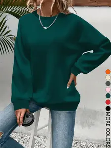 New Casual Long Sleeve Round Neck Pullover Sweatshirt for Women, Fitted Style, Fall & Winter Fashion, Multiple Colors Available