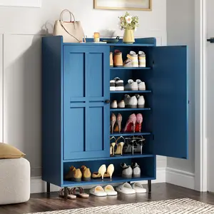 【Max 24 Pairs & Adjustable Shelves】ONBRILL Shoe Cabinet with Cross Molding Doors, 6-Tier Shoe Storage Cabinet with 3 Adjustable Shelves and Metal Legs, 45'' Tall Shoes Rack Organizer Cabinet for Entryway, Front Door