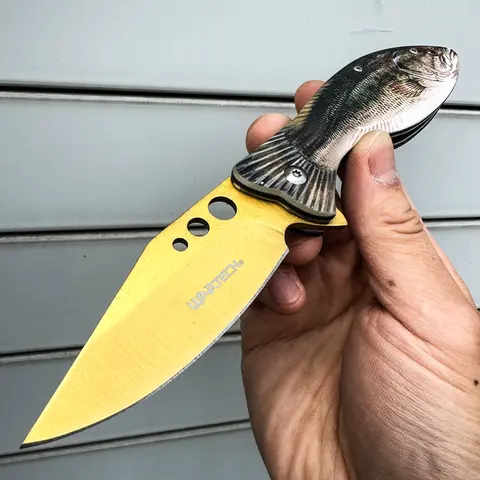 7.75" Fishing Gear Knife Largemouth Bass Fish Handle Drop Point Modern Design EDC Folding Pocket Knife for Men and Women, Lightweight Knife, Sharp Stainless Steel Blade Outdoor Tool